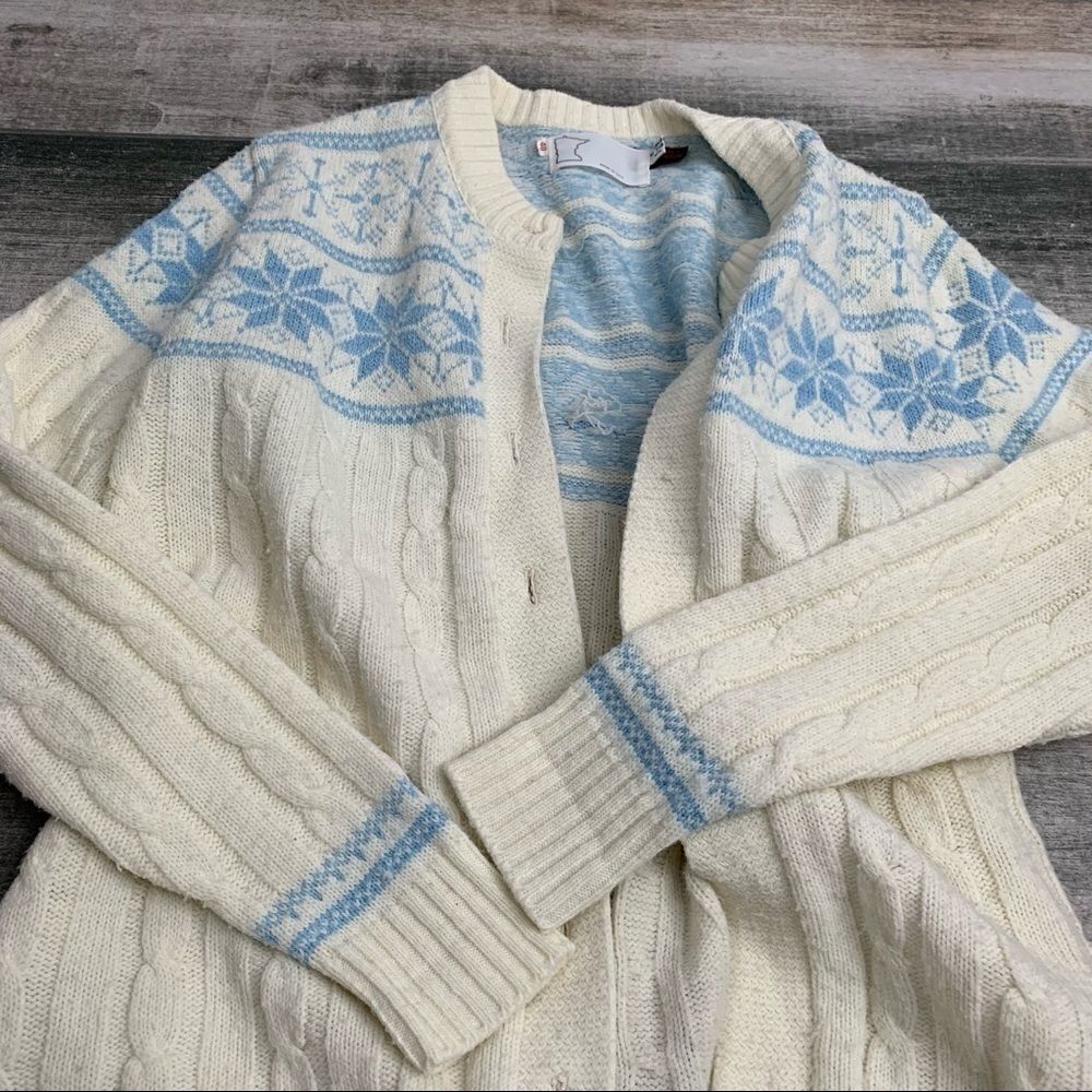 Vintage Wintuk Coastal Cable Knit Cardigan Cream Blue USA Made M - Picture 6 of 9